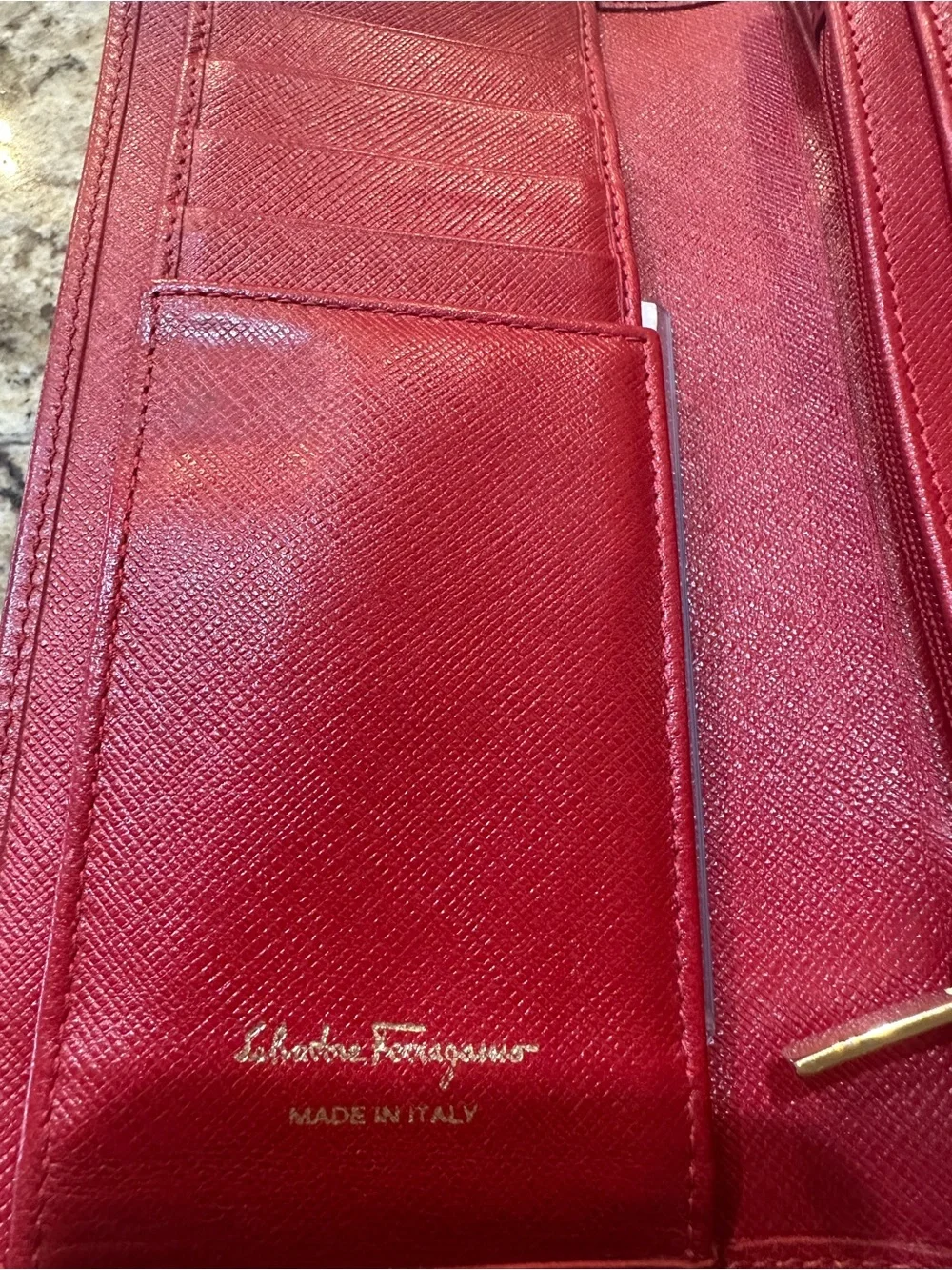 Salvatore Ferragamo Red Leather Wallet - Classic ID Window